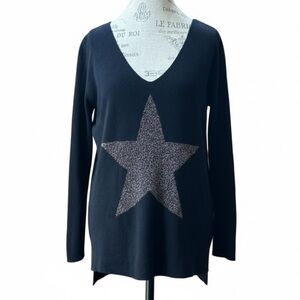 Venti6 Black With Pink V-Neck Star Sweater Medium Excellent Condition!